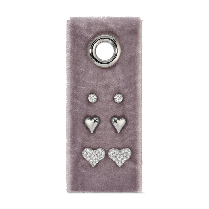 Heart Velvet Stud Gift Set: Silver