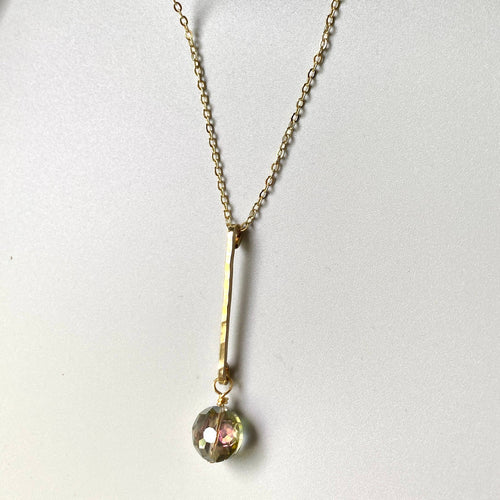Gold Bar Green Faceted Crystal Pendant Necklace