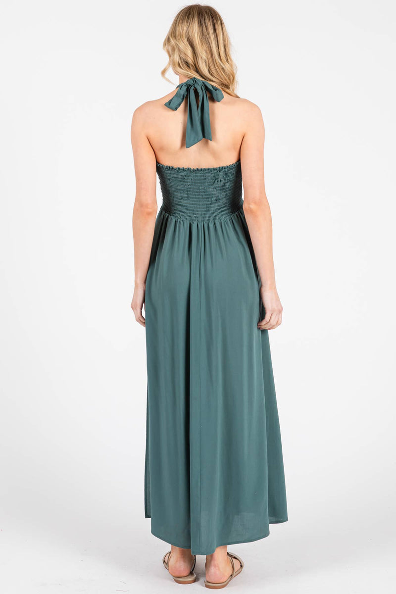 Sage Green Dress For Wedding Guest Solid Halter Neck Shirring Dress Chelsea Pacifica Sage Green Dress For Wedding Guest Solid Halter Neck Shirring Dress Chelsea Pacifica