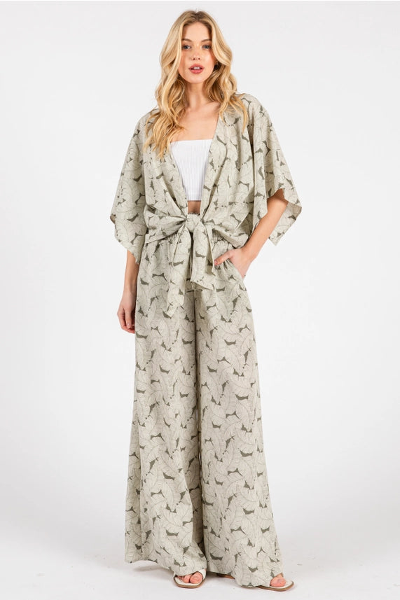 Olive Ivory Smocked Wide Leg Pant