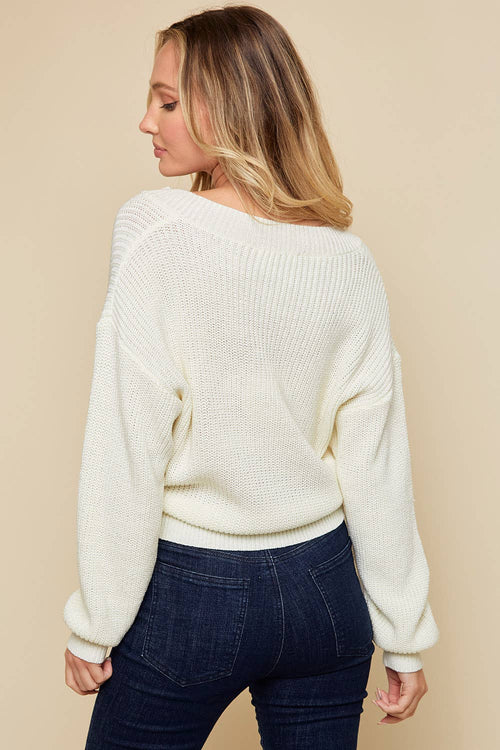 Chunky V-Neck Ivory Sweater