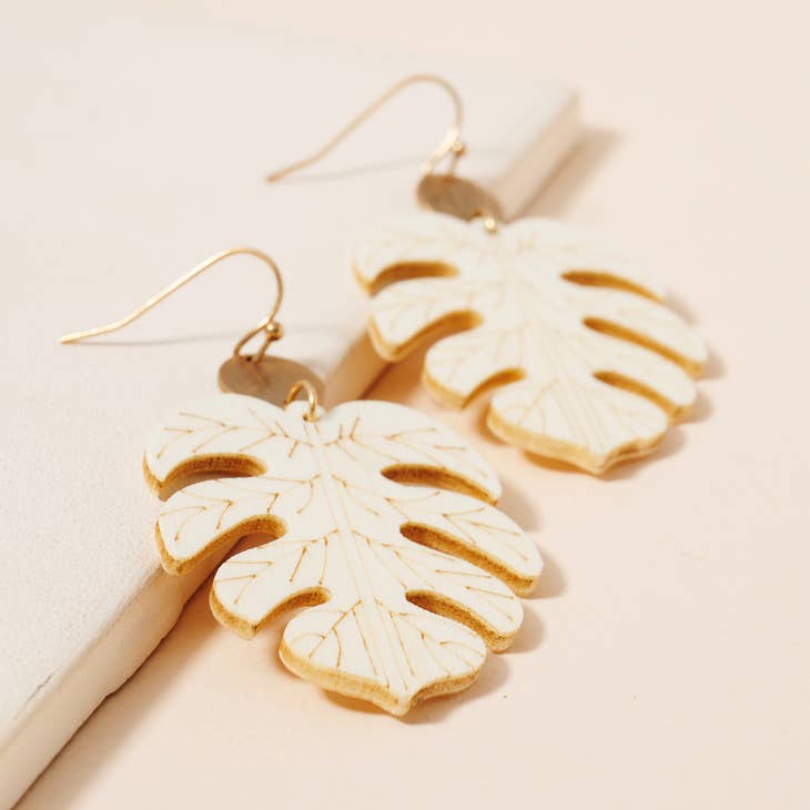 Leaf Wood Dangling Earrings
