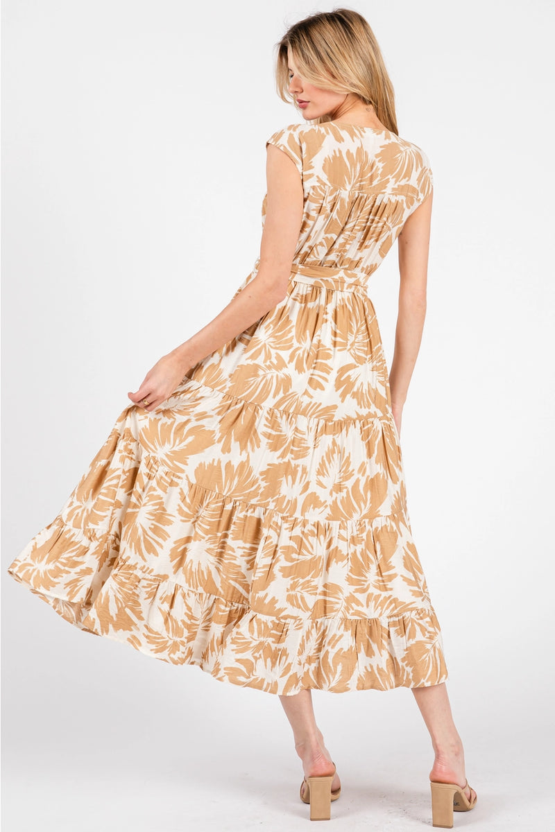 V-Neck Natural Midi Dress