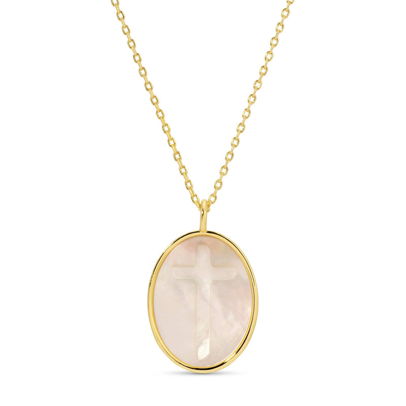 Cross Etched Shell Pendant Necklace