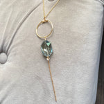 Green Crystal Hammered Hoop and Bar Necklace