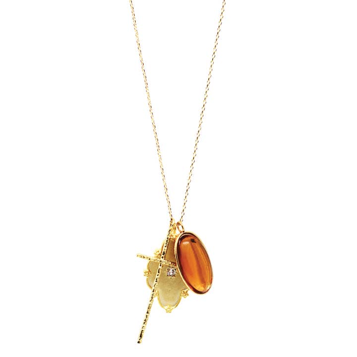 Long Delicate Cross Multi Charm Necklace