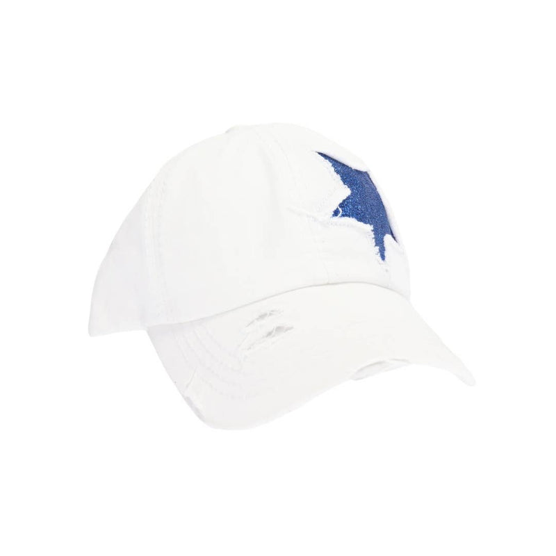 Distressed High Pony Cap with Glitter Star