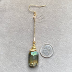 Green Crystal Earrings Rectangle Hammered Bar Drop