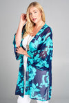 Plus Size Tropical Printed Chiffon Kimono