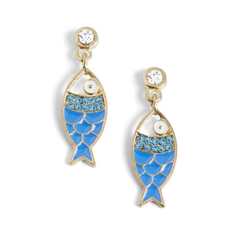 Enamel Stone Fish Dangle Earrings