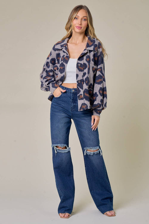 Soft Collared Animal Print Sweater
