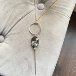 Green Crystal Hammered Hoop and Bar Necklace