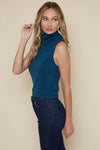 Teal Turtle Neck Sleeveless Top