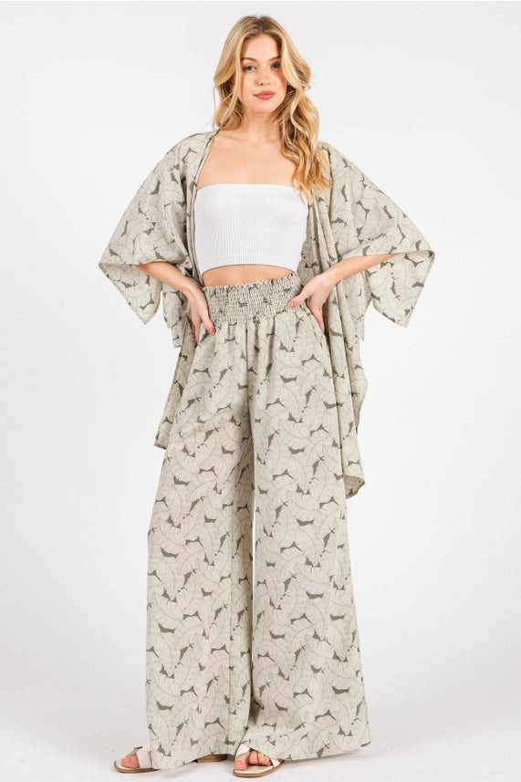 Olive Ivory Smocked Wide Leg Pant
