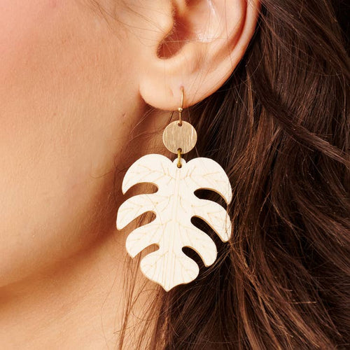 Leaf Wood Dangling Earrings