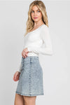 Shirring Slit Denim Mini Skirt