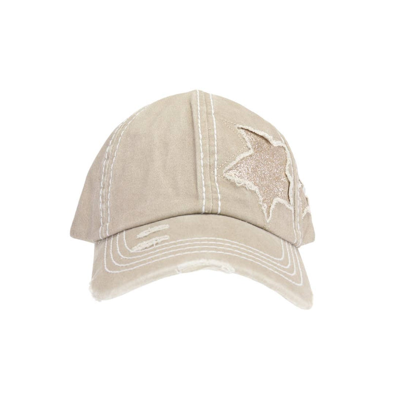 Distressed High Pony Cap with Glitter Star