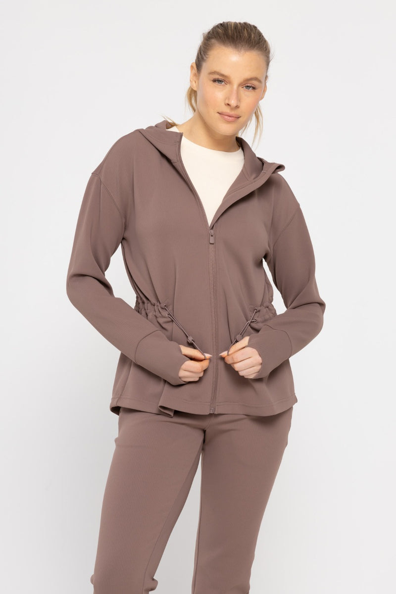 Curvy Jacquard Ribbed Hooded Jacket