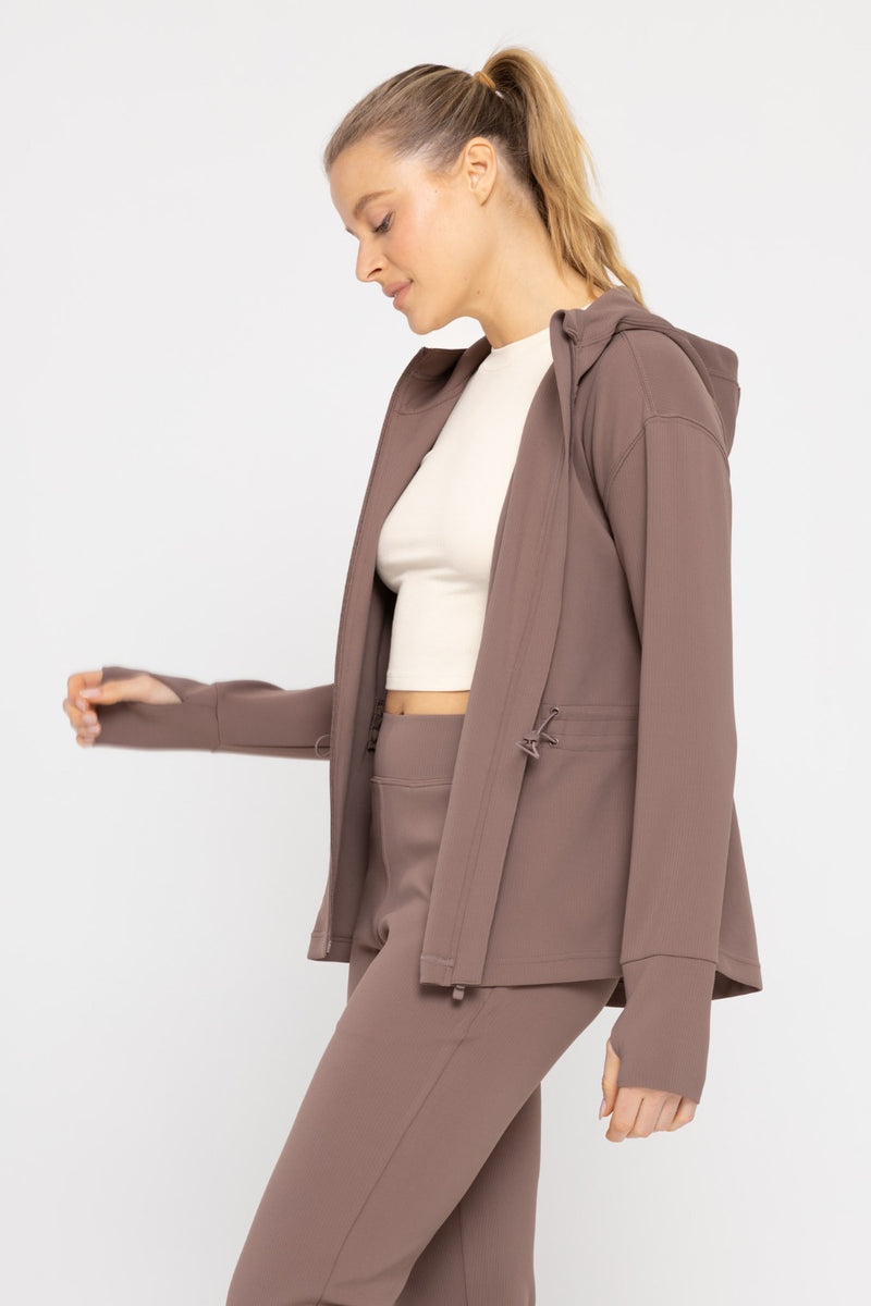 Curvy Jacquard Ribbed Hooded Jacket
