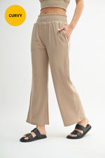 Curvy Smocked Waist Ribbed Wide Leg Pant