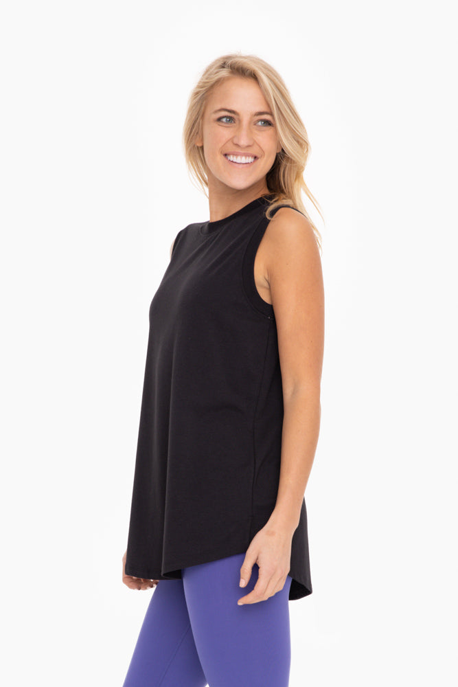 Notched Sleeveless Flowy Tank - Black Notched Sleeveless Flowy Tank - Black