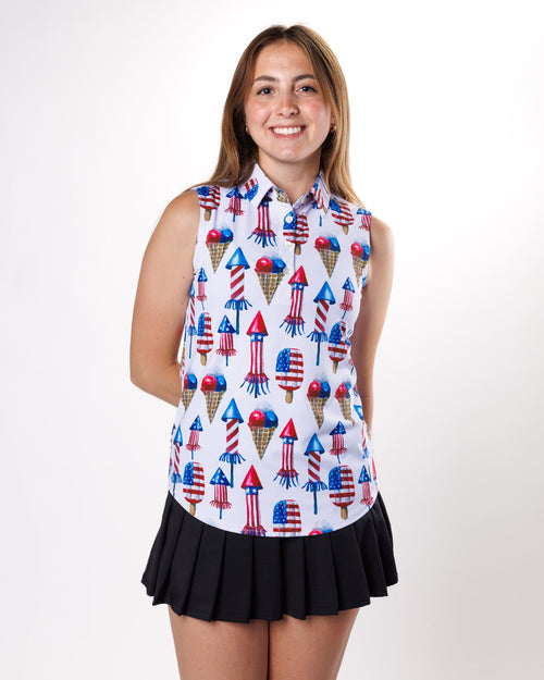 'Merica Ladies Sunday Swagger Sleeveless Polo