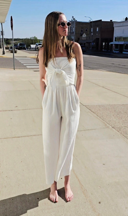 Tie Front Gauze Jumpsuit