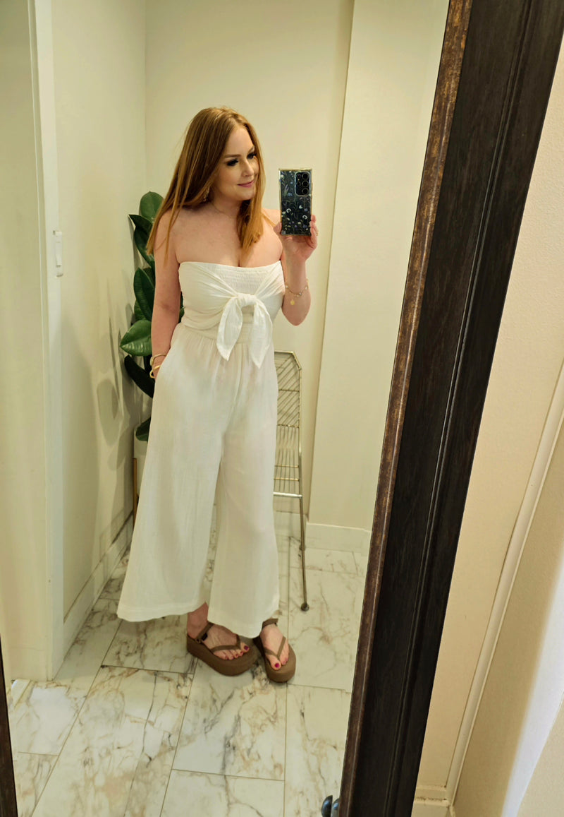 Tie Front Gauze Jumpsuit