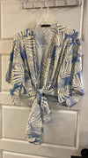 Blue Ivory Front Tie Kimono Top