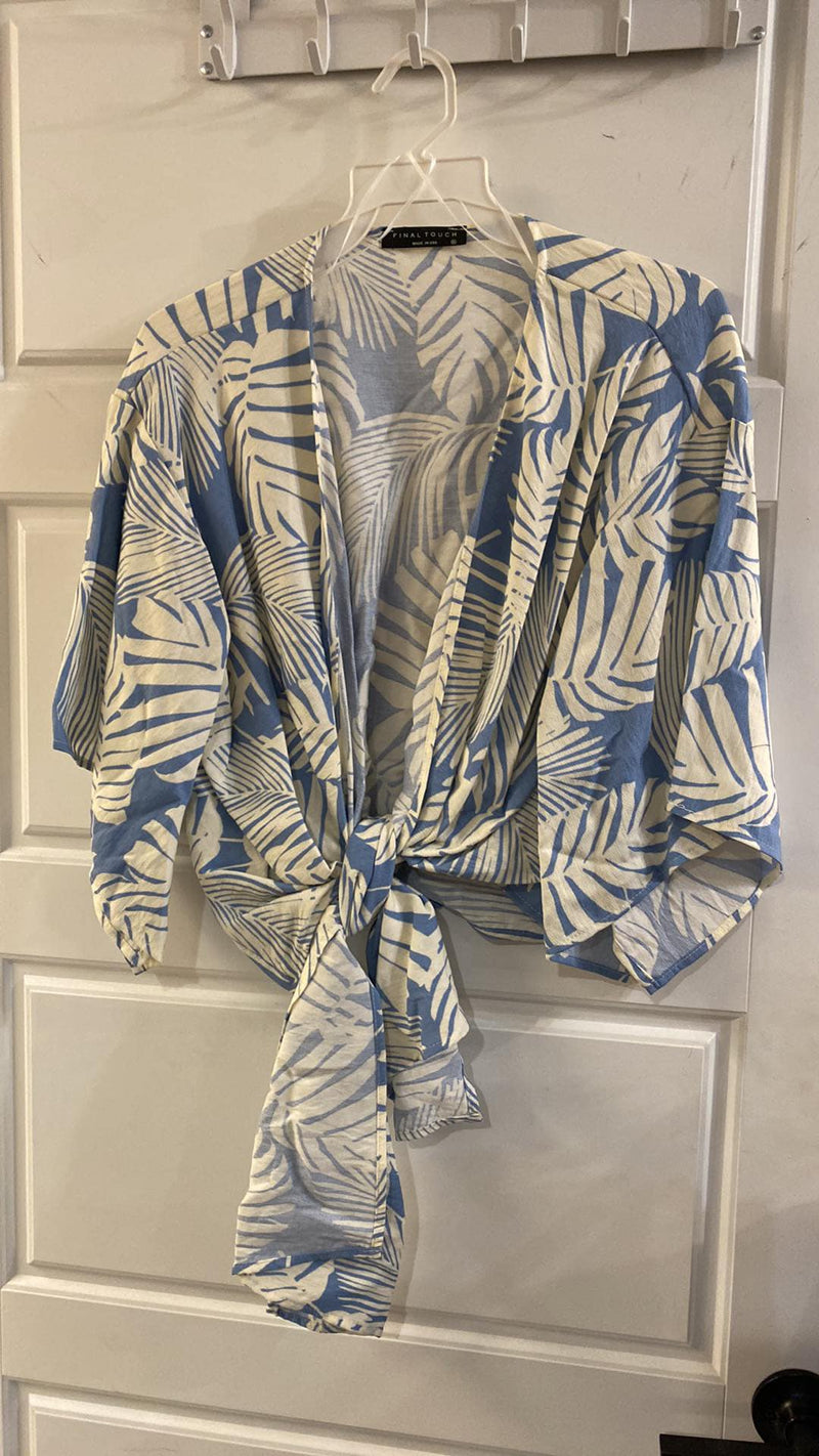 Blue Ivory Front Tie Kimono Top
