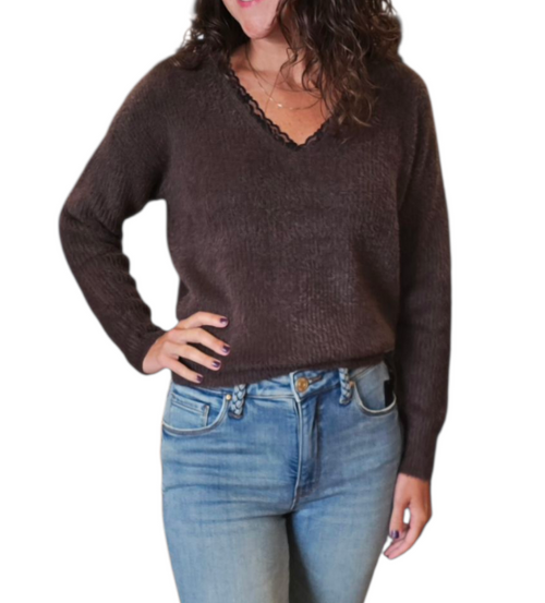 Knitted Sweater Lace Detail - Chocolate