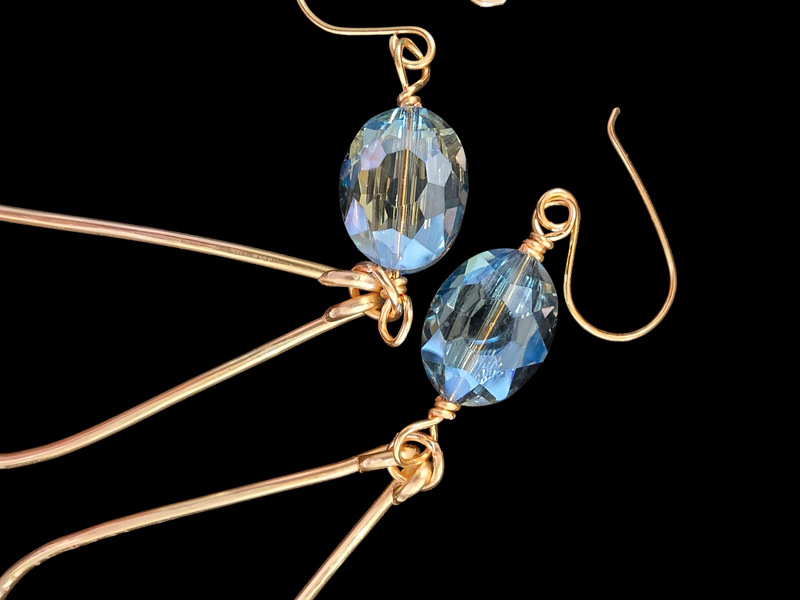 Hammered Hoop Earrings with Oval Crystal Organic