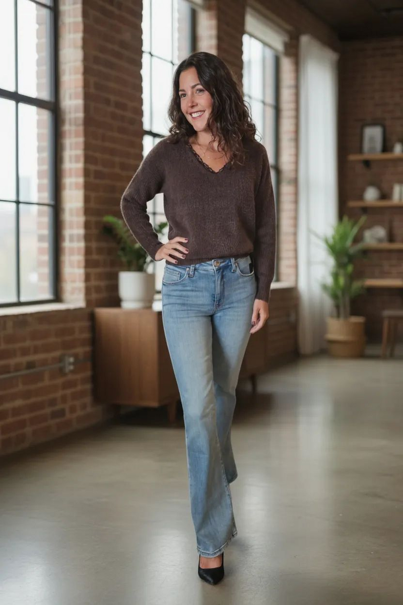 Knitted Sweater Lace Detail - Chocolate