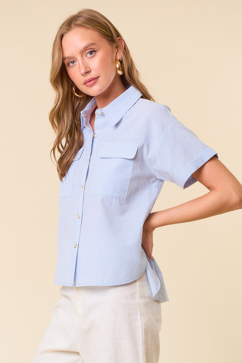 Pin Stripe Hi-Lo Top