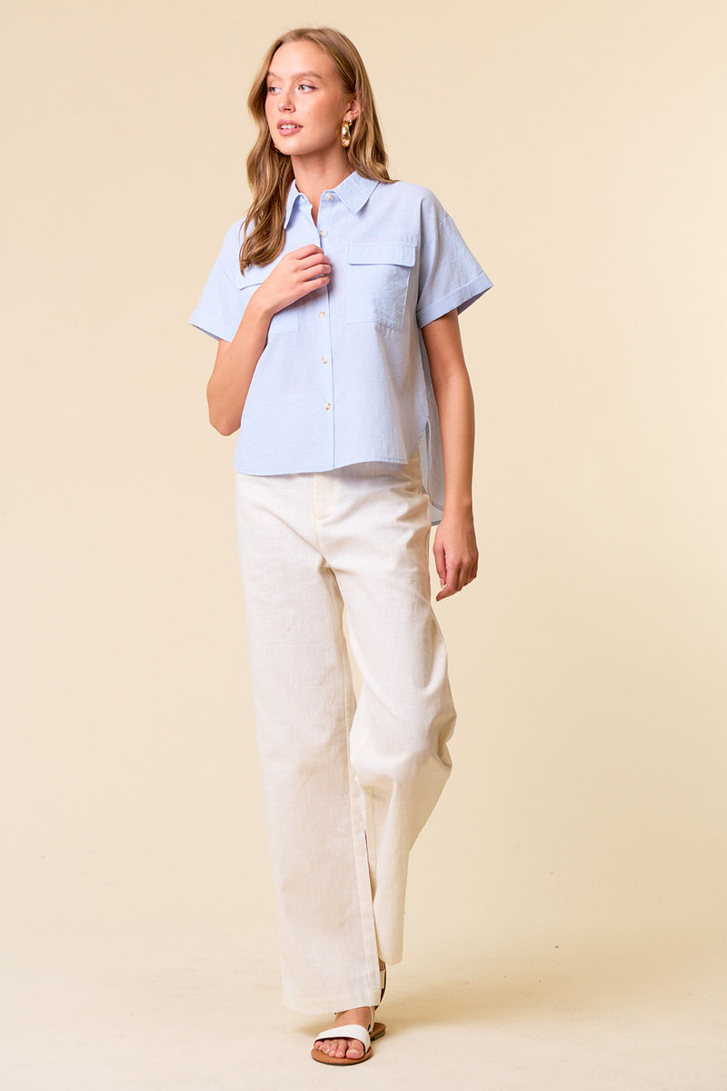 Pin Stripe Hi-Lo Top