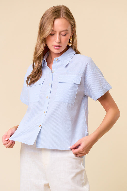 Pin Stripe Hi-Lo Top