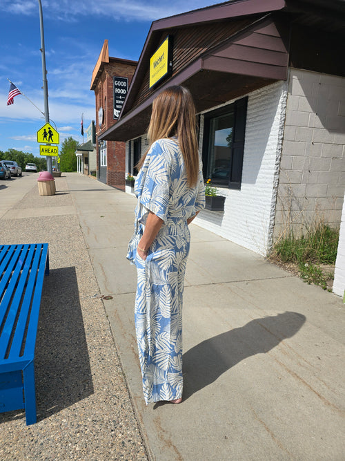 Blue Ivory Smocked Wide Leg Pant