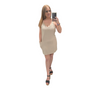 Wave Rib V-Neck Romper Dress - Taupe