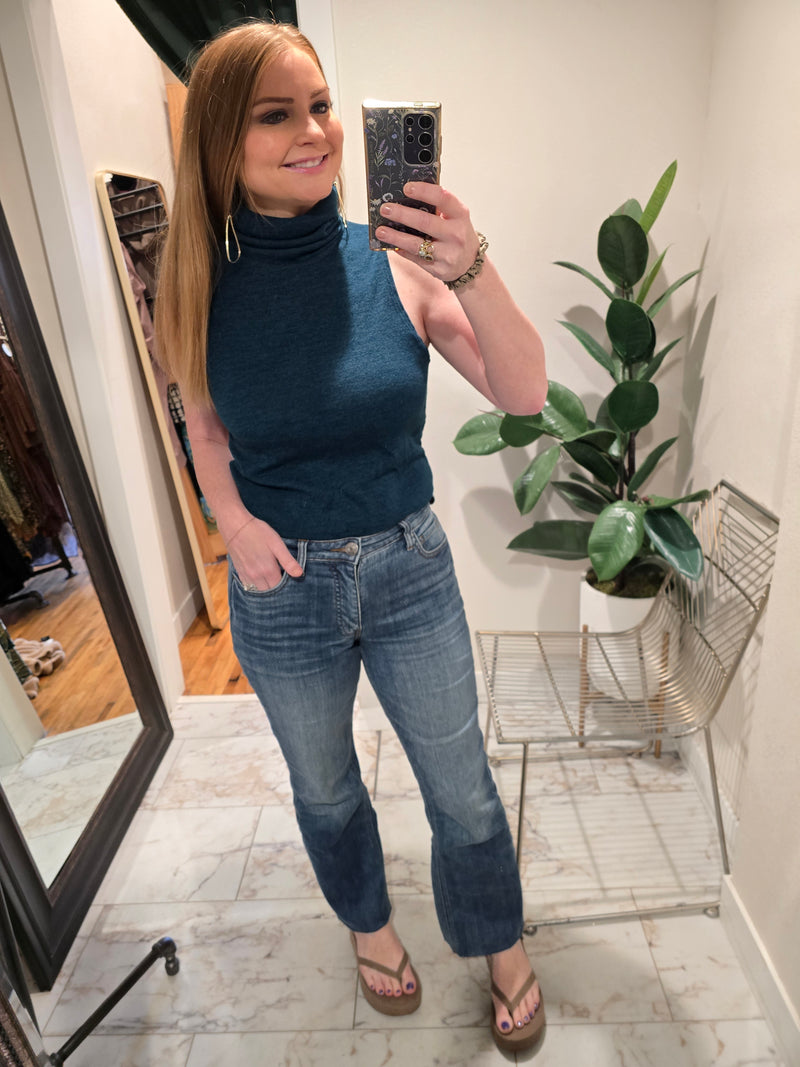 Teal Turtle Neck Sleeveless Top