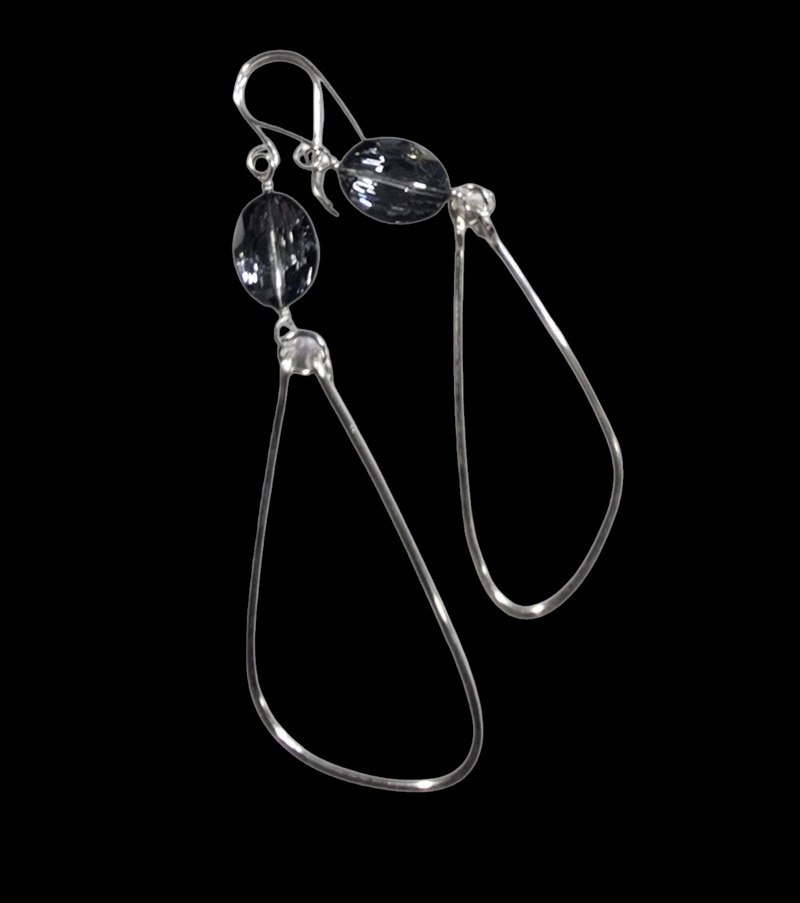 Hammered Hoop Earrings with Oval Crystal Organic