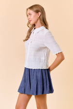 Jacquard Ruffle Button Down Top