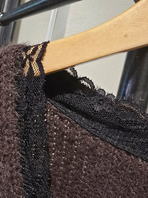 Knitted Sweater Lace Detail - Chocolate