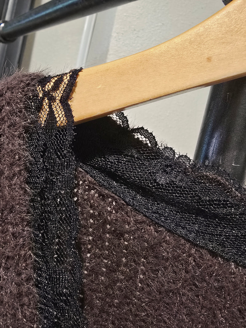 Knitted Sweater Lace Detail - Chocolate