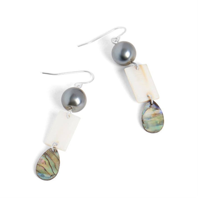 Pearl with Abalone Dangle Earrings