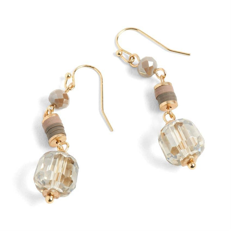 Taupe and Gold Facet Bead Dangle Earrings