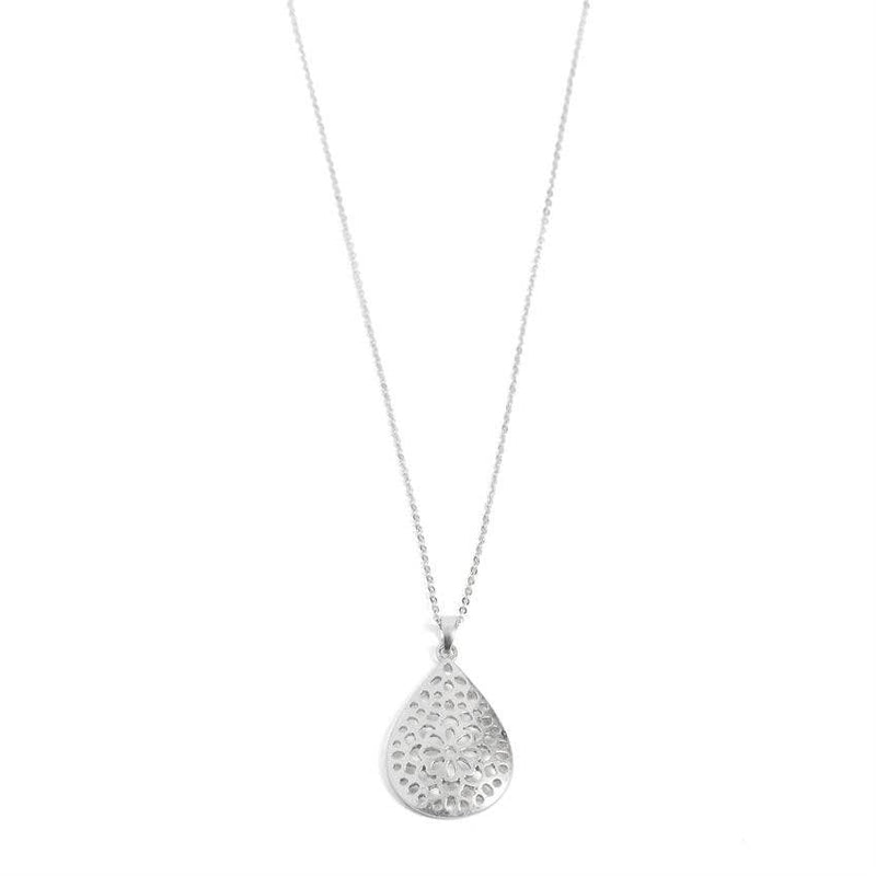 Silver Flower Drop Necklace