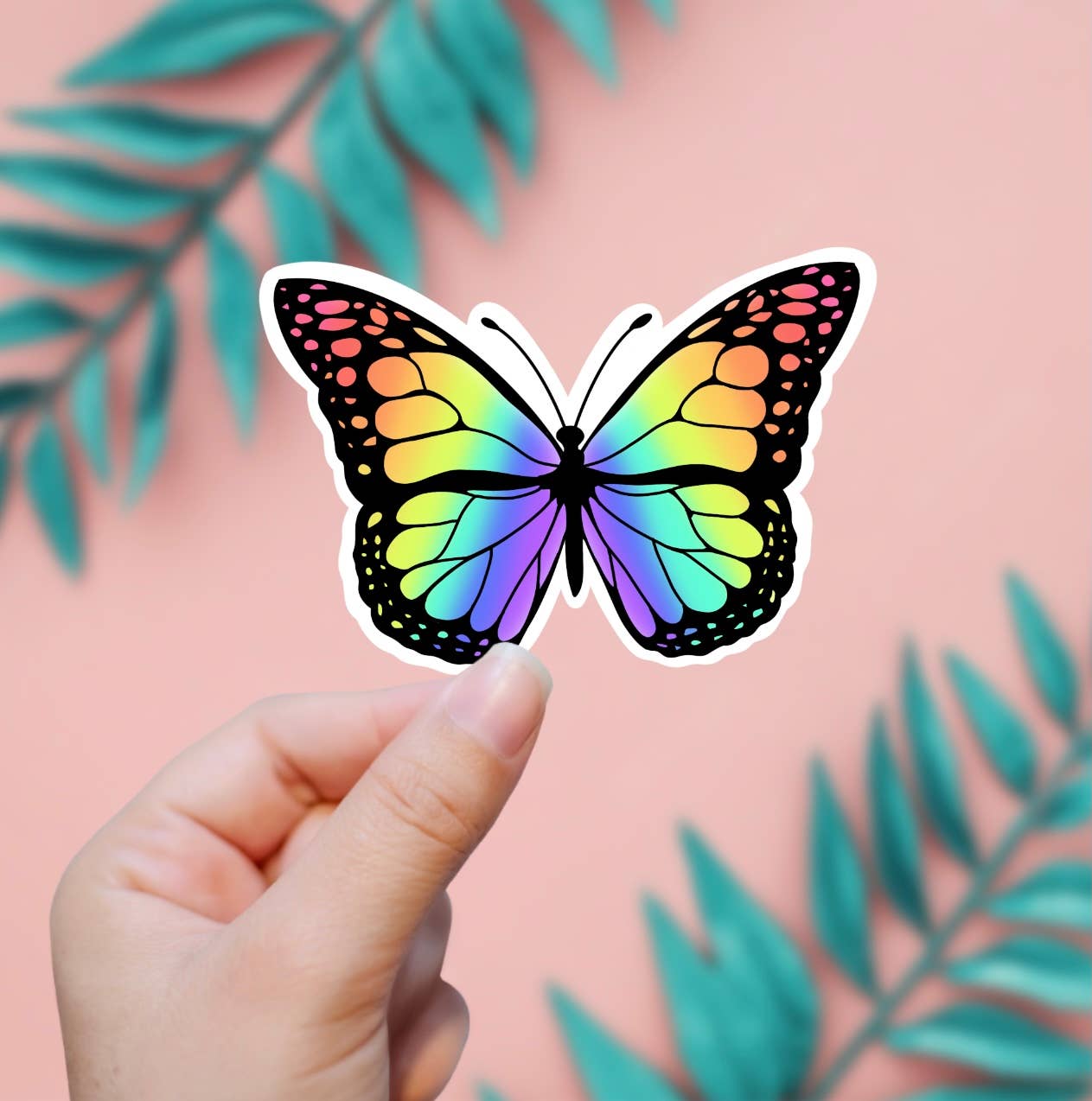 Rainbow Butterfly Vinyl Sticker - For Car, Laptop, Guitar, Fridge - Mega Sticker Store