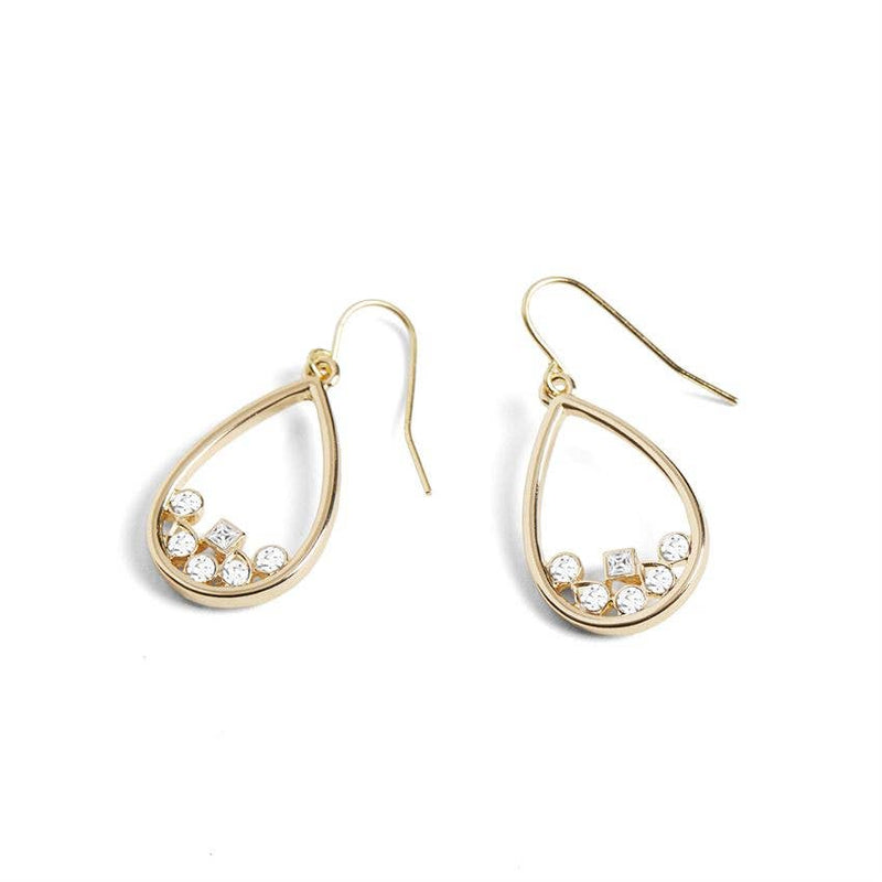 Scattered Stone Teardrop Earrings - Gold
